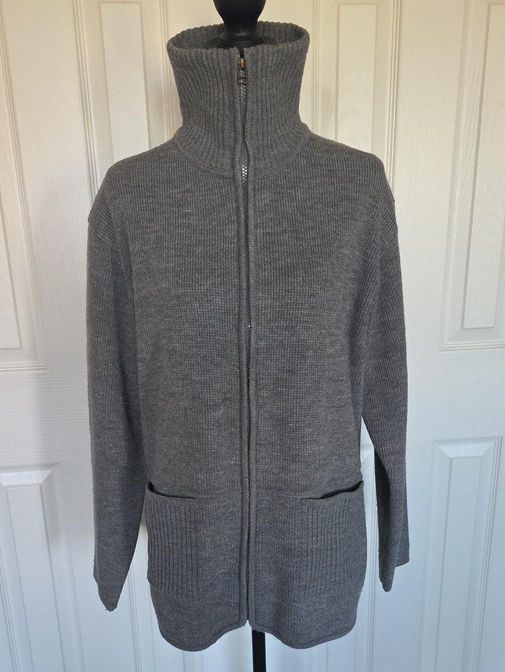 Vintage Gray Tally Ho High-Neck Zip Cardigan Sweater XL